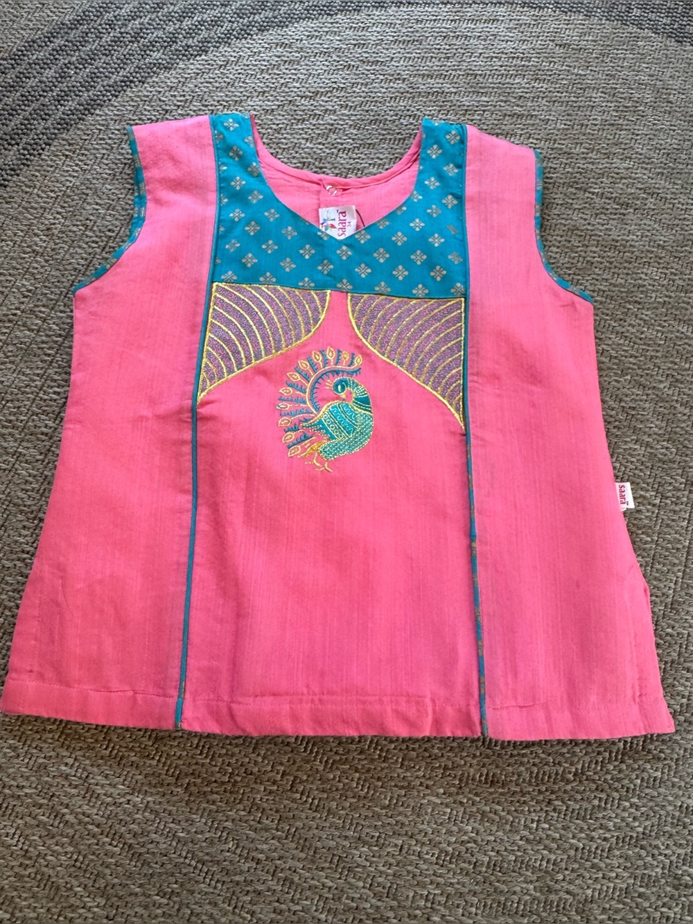 Kid Saara Pattu Pavadai Sattai Choli top Mayil Peacock Rani pink teal size 34 12 - Picture 7 of 15